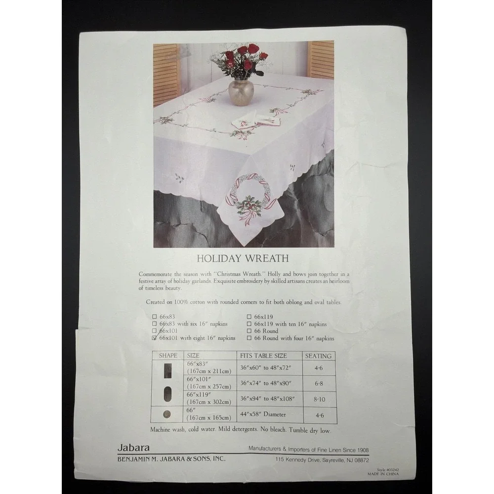 Jabara Set 8 Napkins Holly Berry Christmas Holiday Embroidered Celebration 16x16